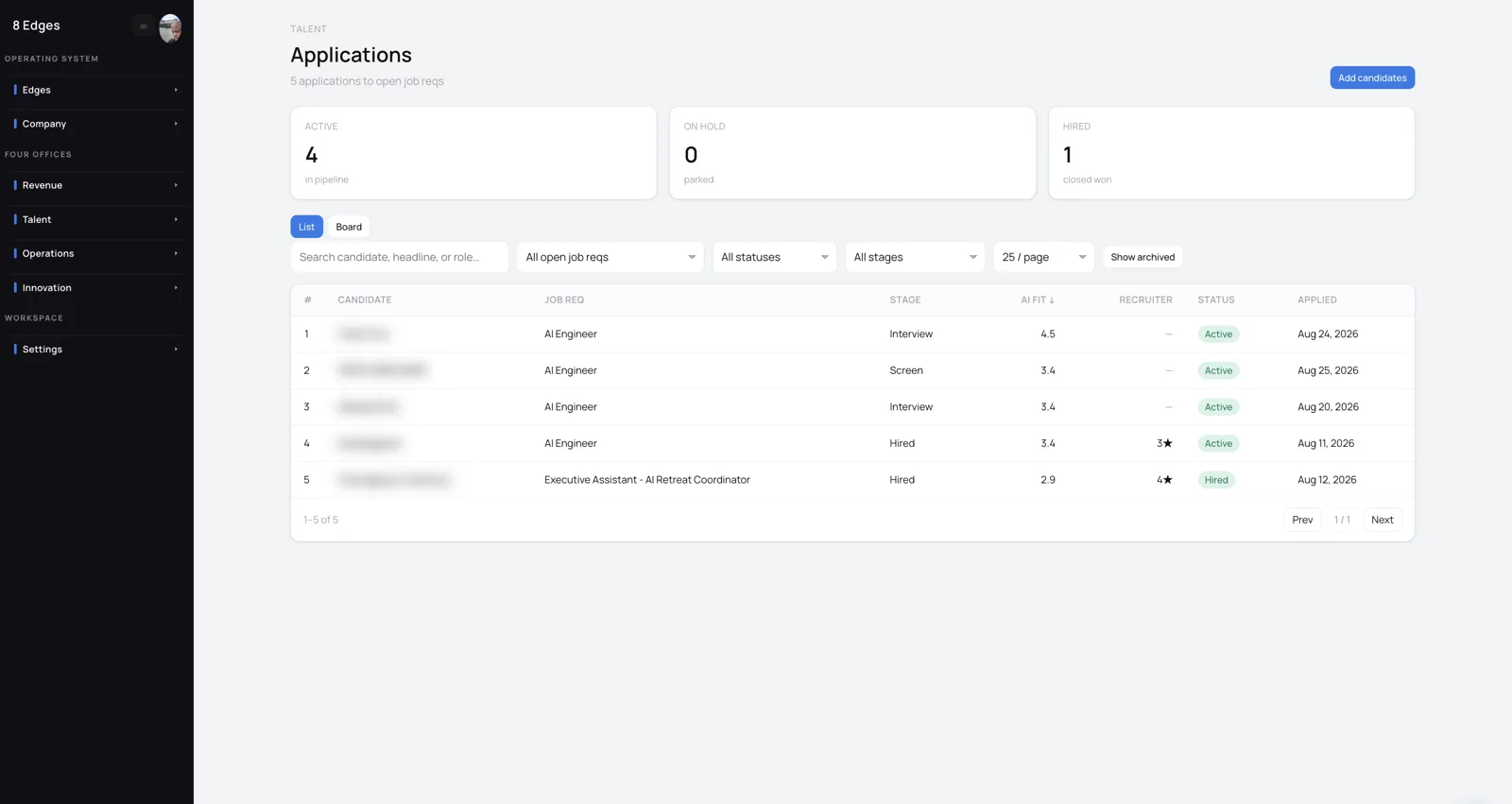 Applicant tracking inside the 8 Edges operating system
