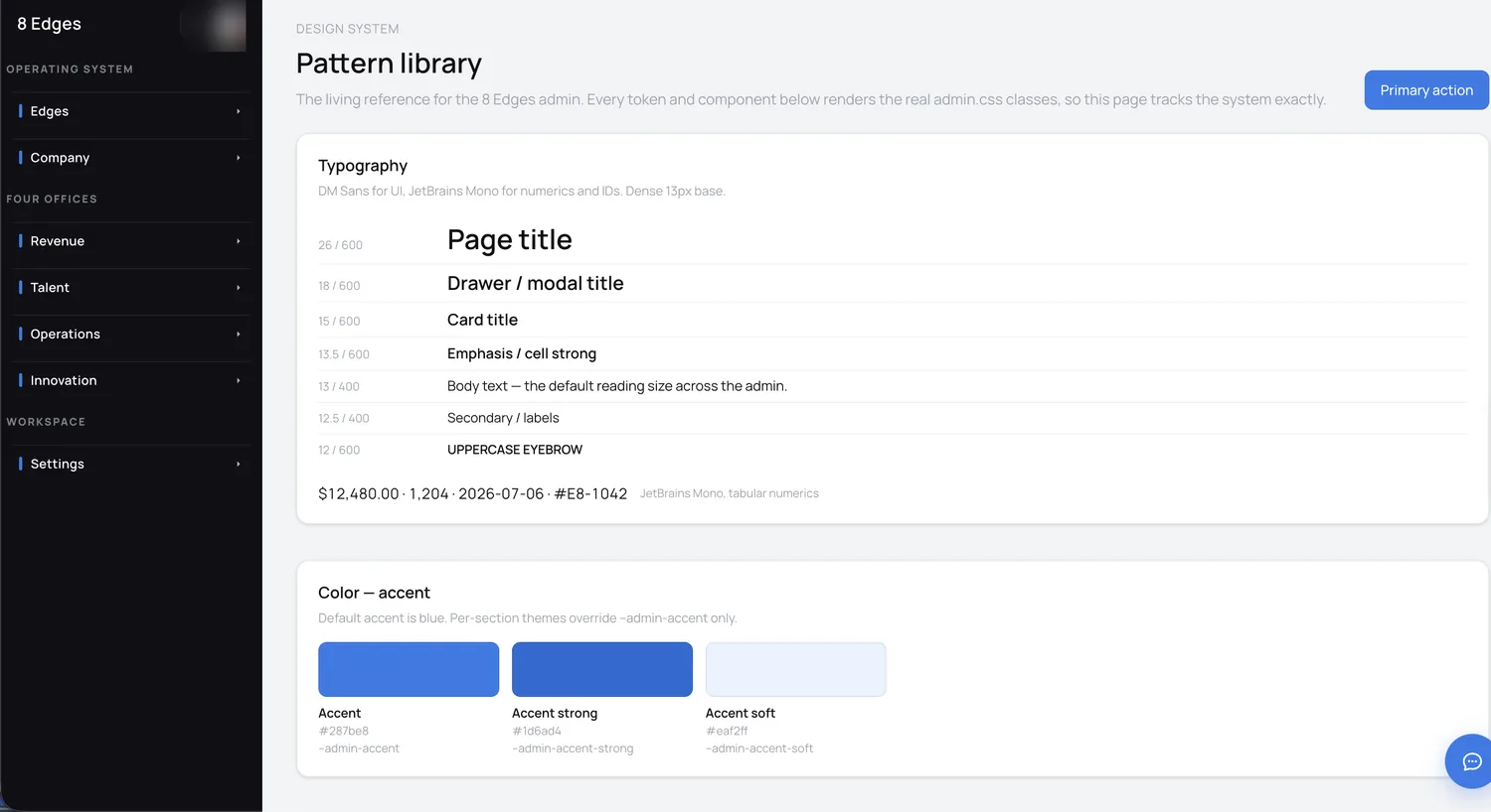The 8 Edges admin design system