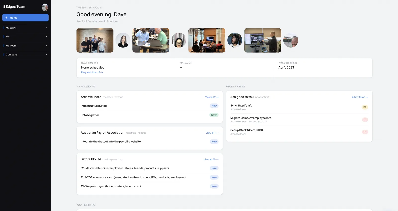 The employee portal inside the 8 Edges operating system